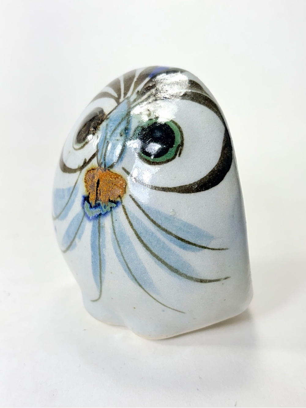 3” Vintage Hand-painted Tonala Mexican Ceramic Bird Owl Figurine Signed